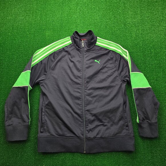 Puma Track Jacket Mens Large Navy‎ Blue Green Full Zip Athletic Outdoors Casual - Picture 1 of 11